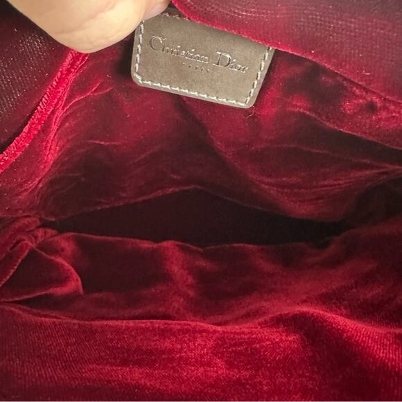 Vintage Christian Dior Velvet Mini Hand Bag in Red Cardinal w/ Pearl Straps - Picture 8 of 14
